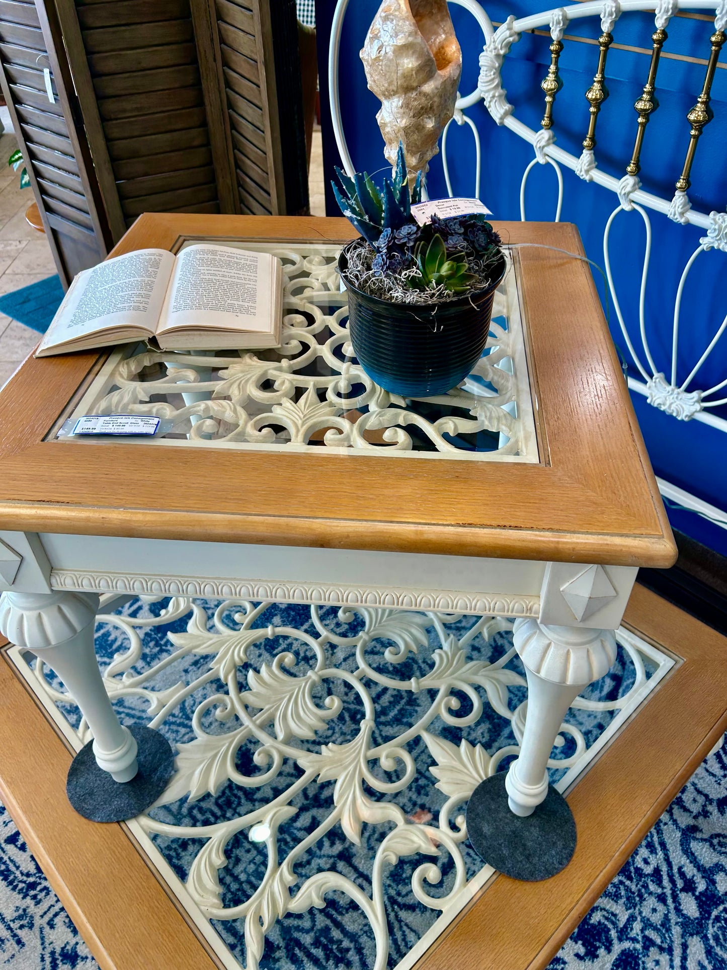 End Table Glass Scroll