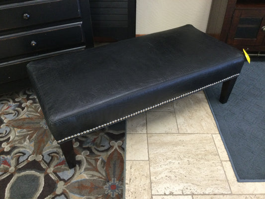 Foot Stool Leather Black