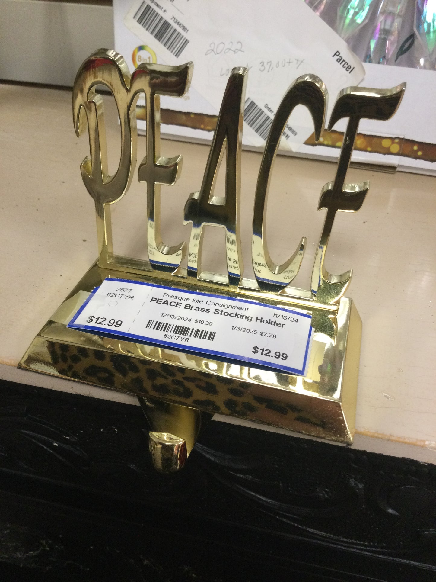 Peace Brass Stocking Holder